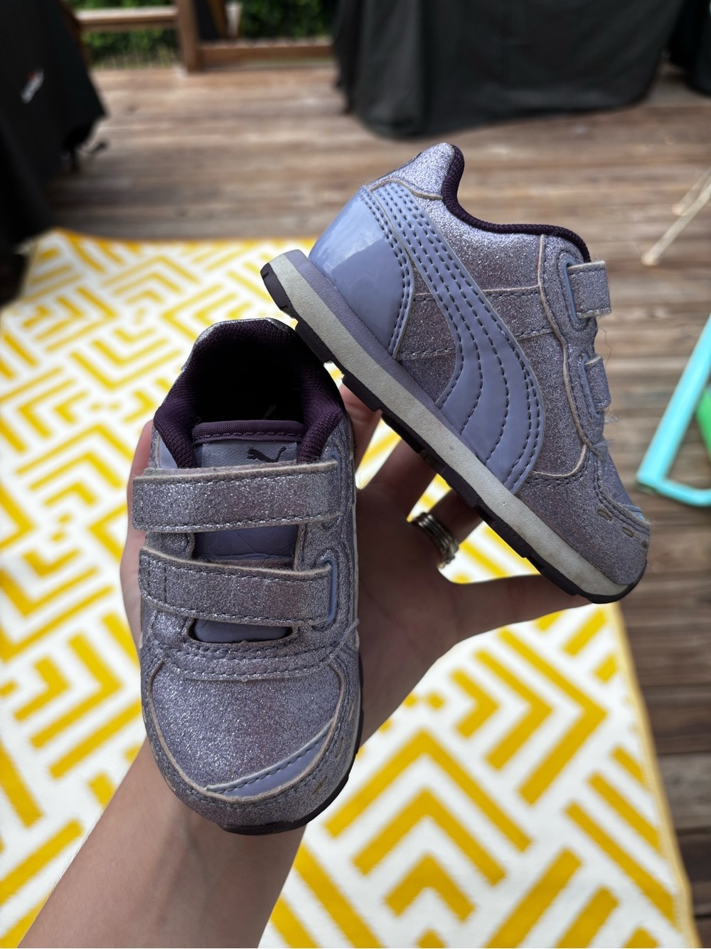 Kids Girls Purple Glitter Velcro Sneakers